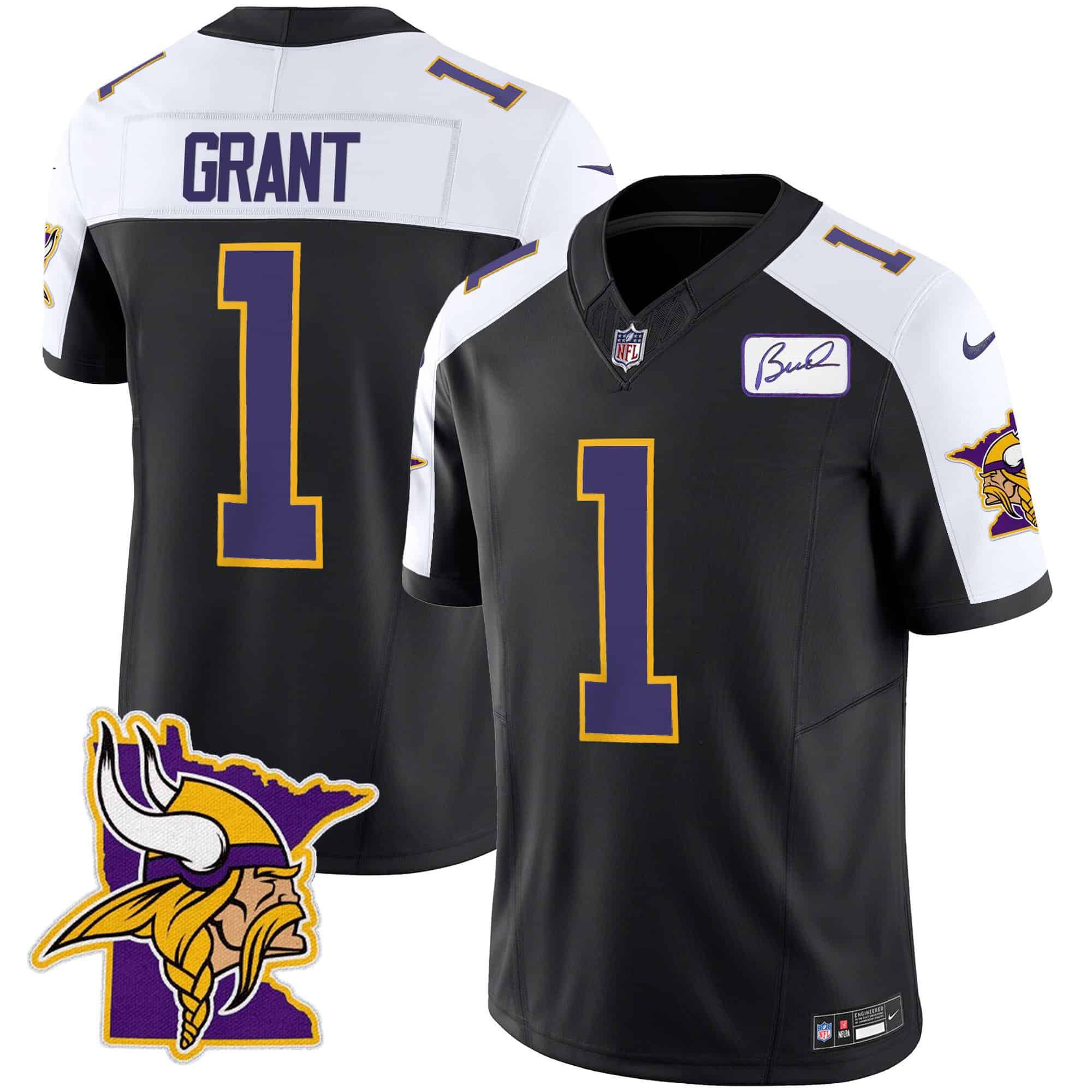 Men Minnesota Vikings 1 Grant Black 2024 Nike Patch Classic Limited NFL Jersey